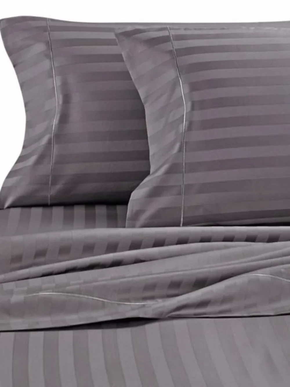 Wamsutta Damask Stripe Pimacott Gray King Flat Sheet 500TC Pima Cotton